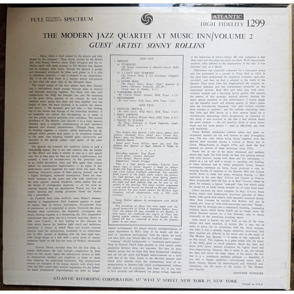 The Modern Jazz Quartet Guest Artist: Sonny Rollins – The Modern Jazz Quartet At Music Inn — Volume 2